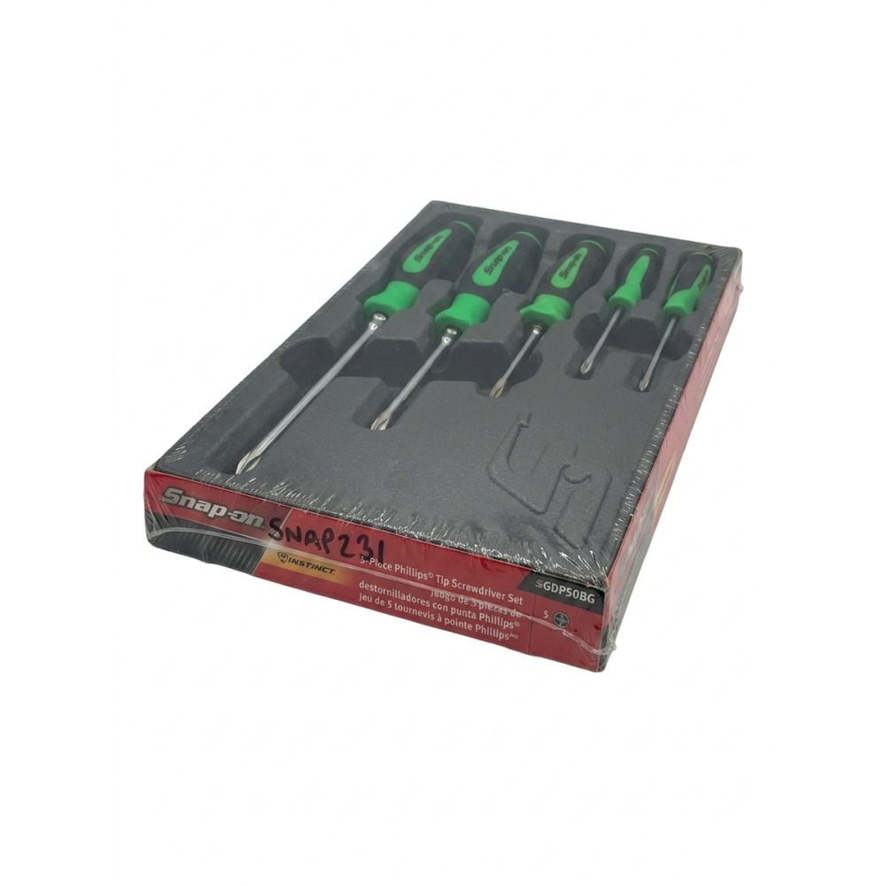 Brand New Sealed Snap-on Tools 5pc GREEN Soft Grip ALL PHILLIPS TIP Screwdriver Set SGDP50BG