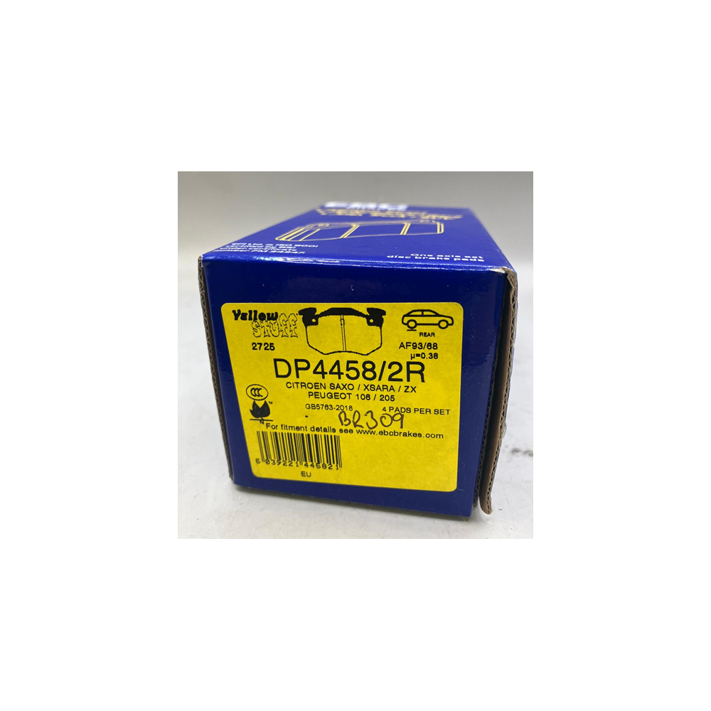Peugeot 206 GTI & GTI 180 EBC Yellowstuff Rear Brake Pads - DP4458/2R